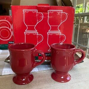 Pfaltzgraff Red Pedestal Stoneware Mugs Set of 4 New in Box